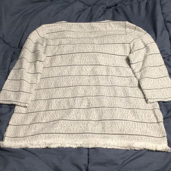 T by Talbots women's size SP small petite white black cotton blend top fringe - Picture 6 of 16